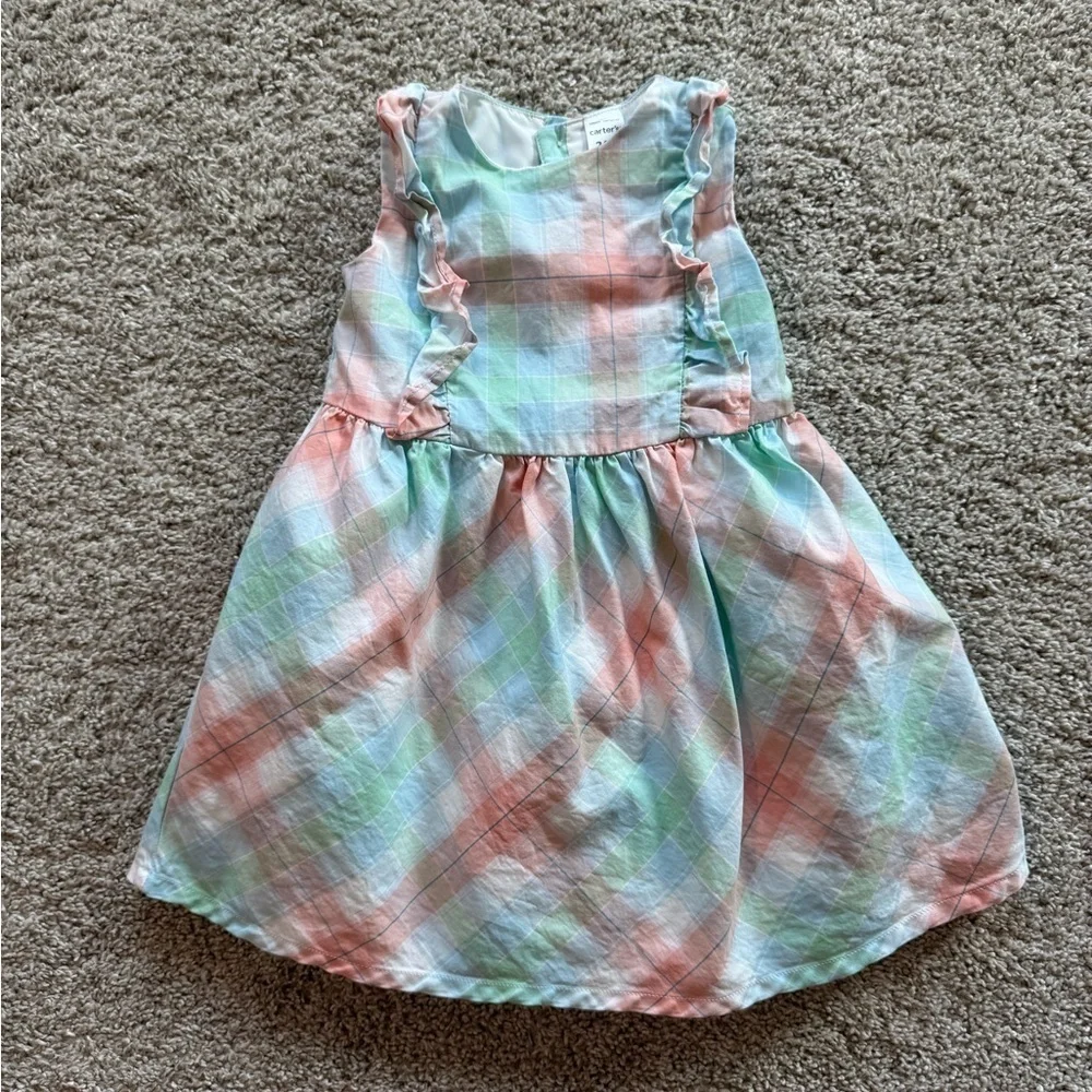 Toddler Plaid Flutter Dress Pastel Plaid Sleeveless Plaid Dress Size 24 months